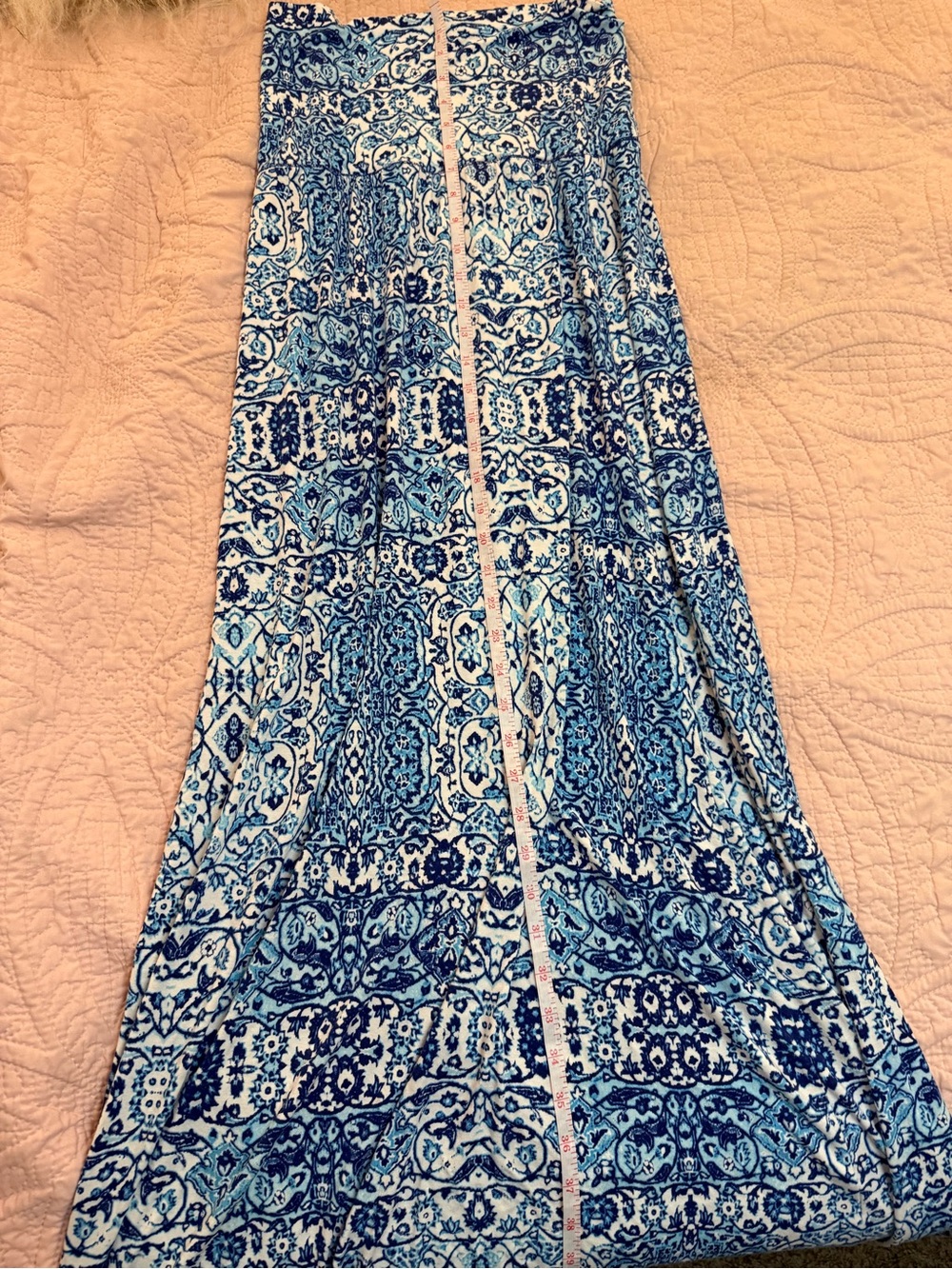 Blue Printed Maxi Skirt - Women's Flowing Summer Skirt